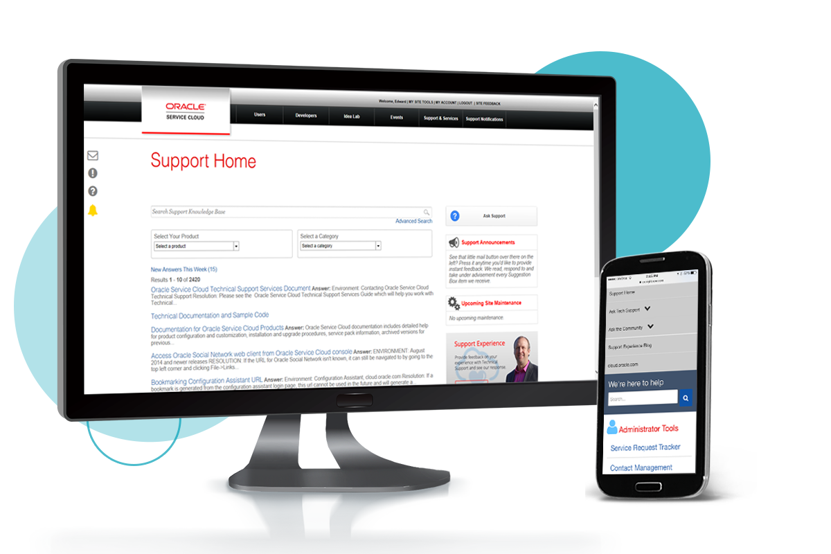 oracle service cloud end user pages on desktop and mobile device