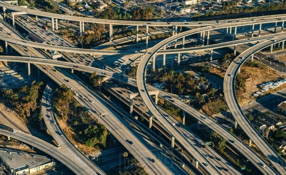 tangle of highways, overpasses and underpasses