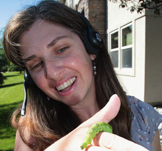 author Cyndi McWilliams finds a caterpillar