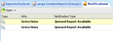 From the Notifications report, you can view recently queue reports and their status.