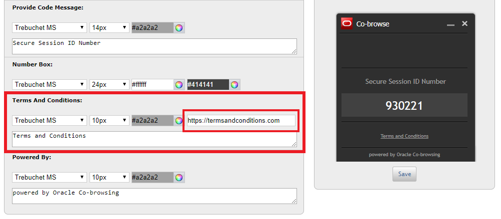 In the Terms and Conditions section, after selecting pixels and color, enter a valid URL with http or https protocol.