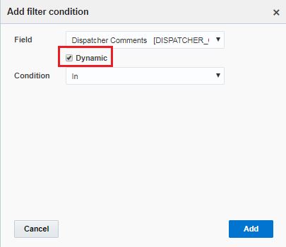 Add filter condition screen > checkbox Dynamic is visible and checked.