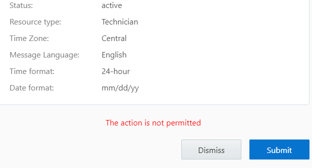 Resources > Edit Resources. Message 'The action is not permitted'  is displayed.