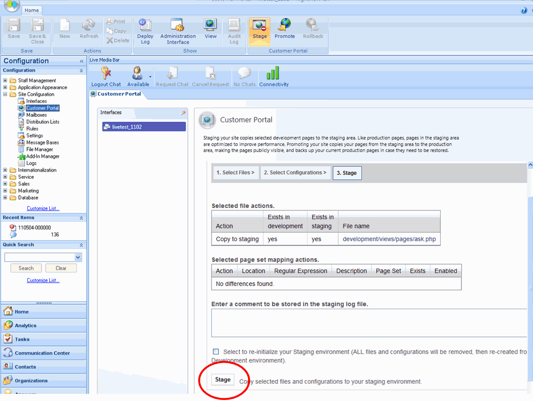 CP Deploy Stage by clicking the Stage button