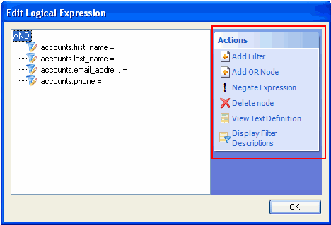 Edit Logical Expression > Actions > Add Filter