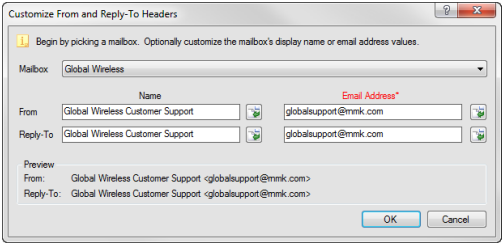 Edit mailing, select Message tab, click Edit link next to From address.  The Customize From and Reply-To Headers window will open.