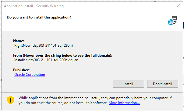 Application Install - Security Warning: Do you want to install this application?