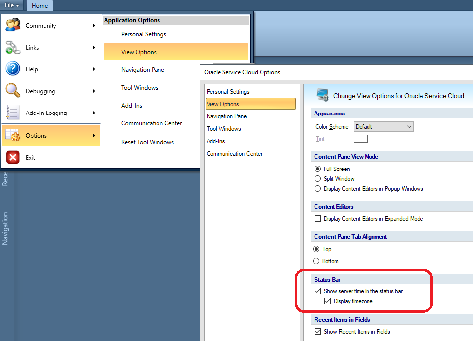 From File menu, select Options, View Options. Enable the checkboxes under Status Bar for 'Show server time in the status bar' and Display timezone'.