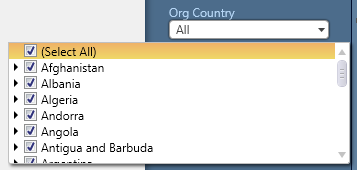 Zero organizations exist without a country, therefore, No Value does not appear as an option at run time.