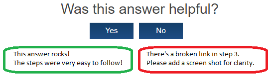 Was this answer helpful?  Yes and No options allow for feedback.