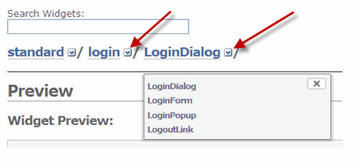 Customer Portal Bread Crumb Trail, example: standard > login > LoginDialog