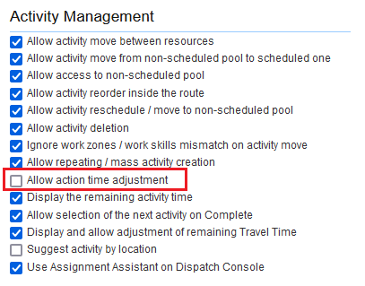 Image shows the option "Allow action time adjustment" unchecked