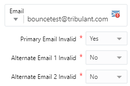 contact record fields for email, primary email invalid, alternate email 1 invalid, alternate email 2 invalid.  the invalid fields are yes/no menus