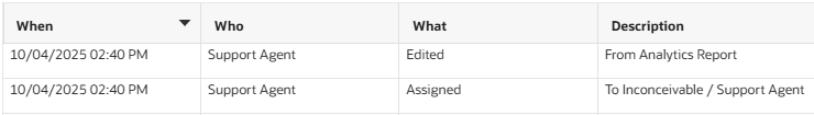 Incident Audit Log, 2 rows plus column headings